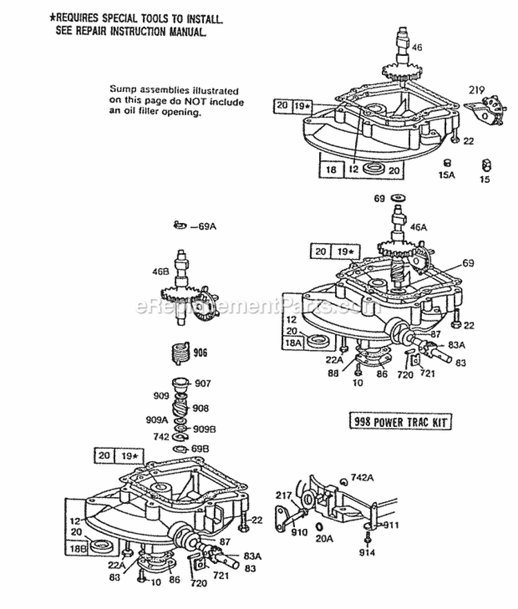 Sump BasesRight Angle Dr Diagram and Parts List for 113988-0622-01  Briggs and Stratton Engine